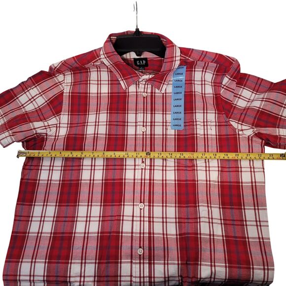 GAP Men's Red Plaid Short Sleeve Button-Up Cotton Poplin Shirt Size Large - Picture 6 of 12